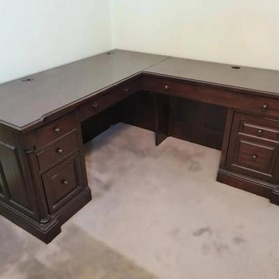 Whalen Milan L-Shaped Computer Desk | Dark Wood Finish with Storage Drawers