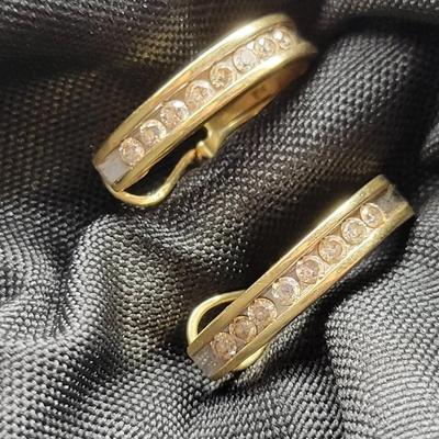 10K Gold Hoop Earrings | Channel-Set Stones | Total Weight 5.22g
