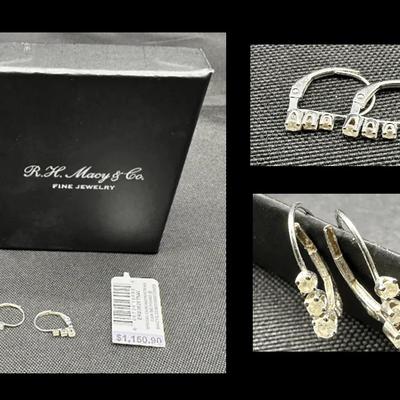 14K White Gold Diamond Earrings | 1/4 CTTW | Three-Stone Design | Macy’s Box