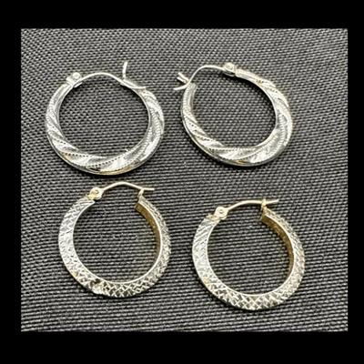 Two Pairs of 14K Gold Hoop Earrings | White & Yellow Gold | Total Weight 2.23g