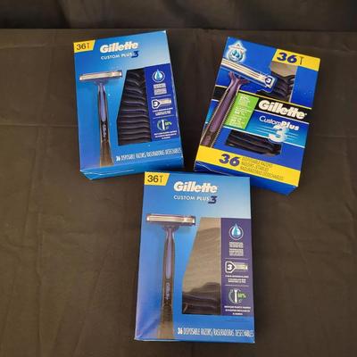 Gillette Custom Plus 3 Disposable Razors | 2 Sealed Boxes + 1 Open Box | 36 Ct Each