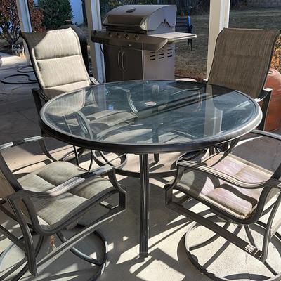 52" Round Glass Top Patio Table with 4 Swivel Chairs
