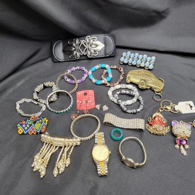 Costume Jewelry & Watches Lot | Unisex Mix | Bracelets, Keychains, Timex & Unitron Watches