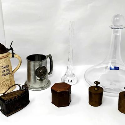 Brass, Crystal, Pewter & A Stein 