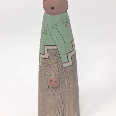 Navajo Woman with Child Clay Sculpture signed by John Whiterock