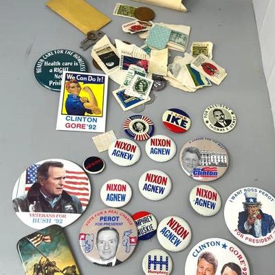 Mid 20th Century Stamps & Political Buttons From Herbert Hoover To Bush