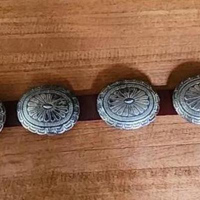 Native American Style Belt, Made By Albert Platero - Leather & Sterling Silver Buckle