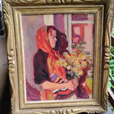 Girl With Flowers Oil Painting 