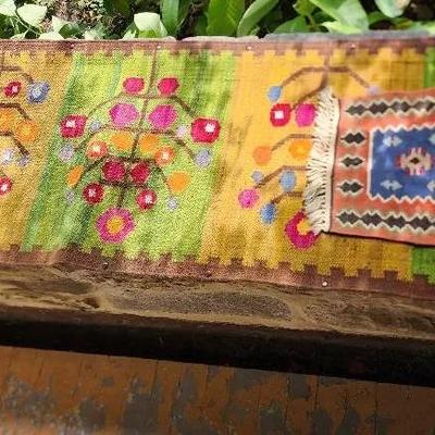 Vintage Hand Knotted Kilim Polish Tapestry And Small Woven Tapestry