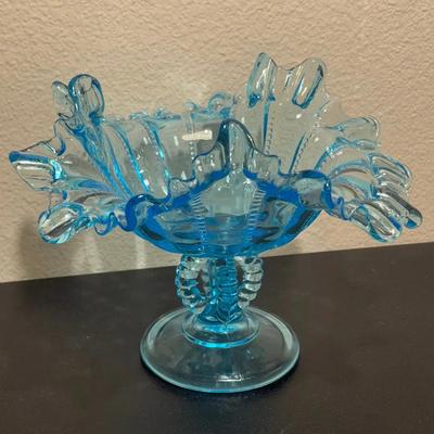 Ruffled Aqua Glass Bowl