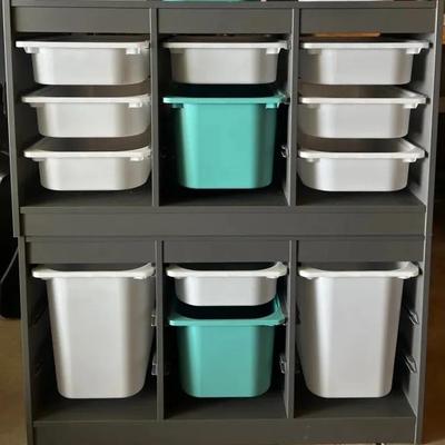 Nice Storage Shelving Unit with Plastic Bins