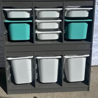  Storage Shelving Unit with 12 Plastic Bins (Lot1 Of 2)