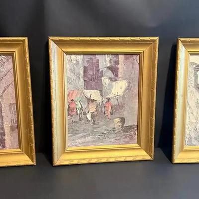 Set of 3 Vintage Framed Street Scene Prints – Unsigned