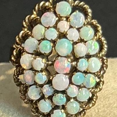 Striking 14K Gold Opal Cluster Ring