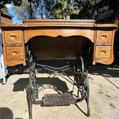  Antique Minnesota Model A Treadle Sewing Machine with Oak Cabinet