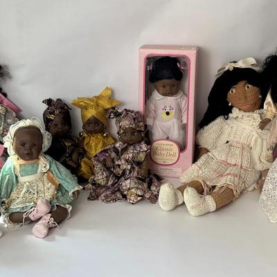 Collection of African American Dolls – Porcelain, Cloth & Vinyl, Mixed Styles