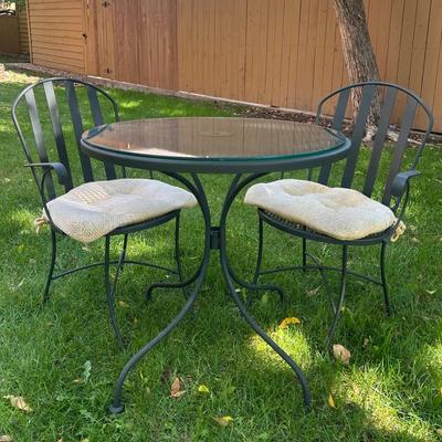 Outdoor Bistro Set – 30” Round Glass-Top Table with 2 Chairs