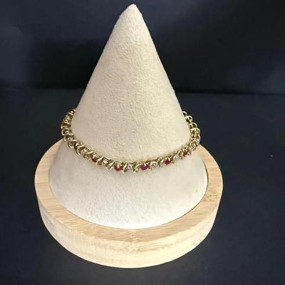 10K Yellow Gold Ruby & Diamond Tennis Bracelet 