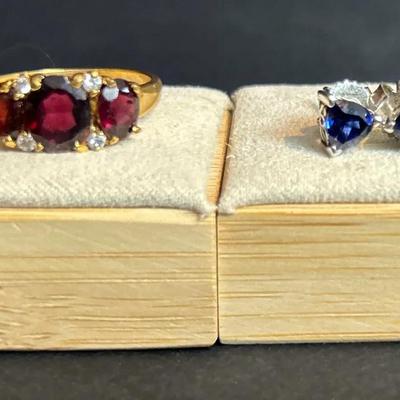 Gold-Tone Garnet Ring & Silver Lab-Grown Sapphire Stud Earrings