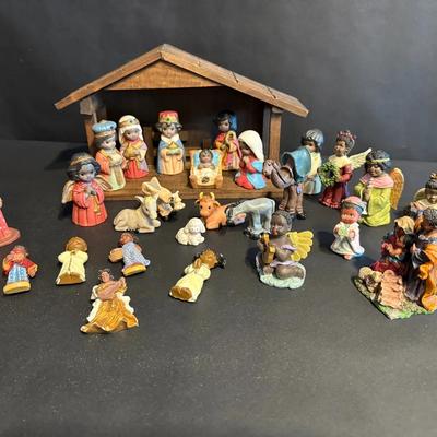  Hand-Painted Nativity Set with Stable & Angel Figures