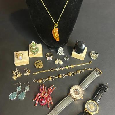 Costume Jewelry Lot with Watches – Rings, Earrings, Bracelets & More