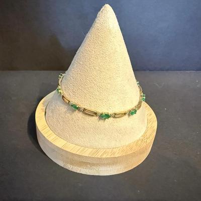 10K Yellow Gold Emerald & Diamond Tennis Bracelet 