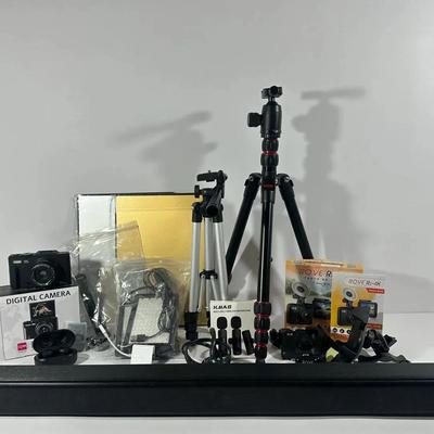 Electronics & Photography Lot – Cameras, Tripods, Dash Cams & Soundbar