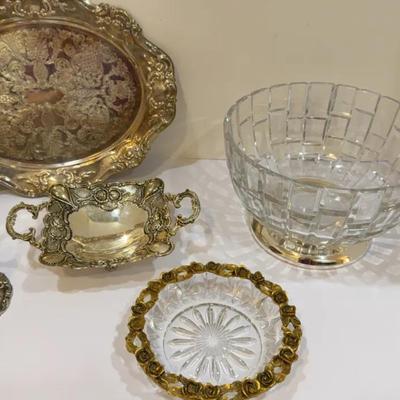 Trays, Dishes, Candlesticks And Etched Bowl