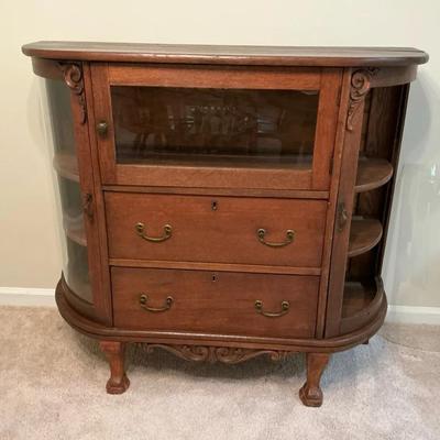 Antique Curved Glass Sideboard Table Hutch
