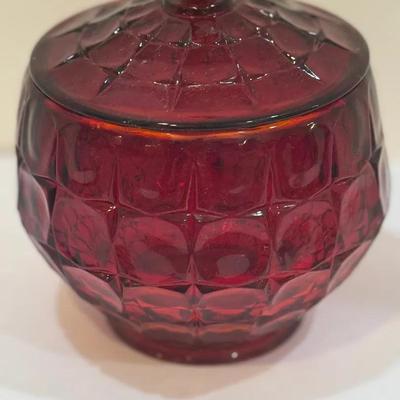 Vintage Red Ruby Indian Glass Jar With Lid 