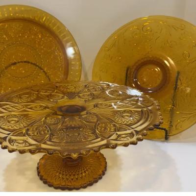 Amber Glass Platters And Serving Tray