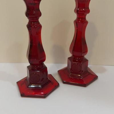 Vintage Red Glass Candlesticks