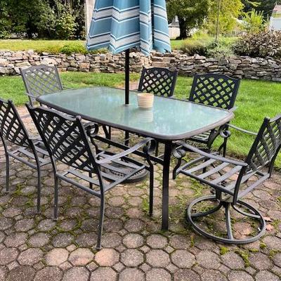 Sale Photo Thumbnail #77: Se comes with cushions and umbrella 6 chairs