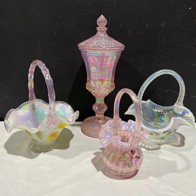 Fenton Handpainted Iridescent Glass Art