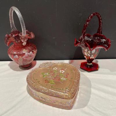 Fenton Legacy Cranberry, Museum Strawberry Heart, Ruby Red Thumbprint Collection