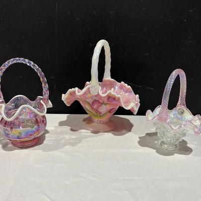 Fenton Legacy Rosalene Tulip + Iridescent Ruffled Baskets