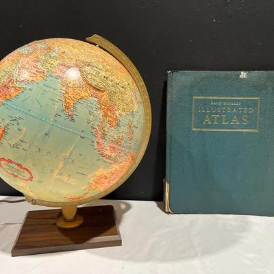 Vintage Repogle World Premier Series Lighted Globe + 1937 Rand McNally Illustrated Atlas
