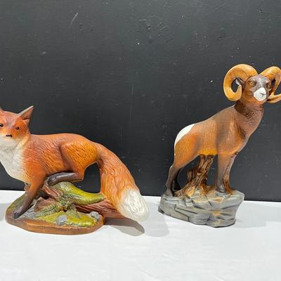 Vintage Big Horn Sheep & Fox Statues