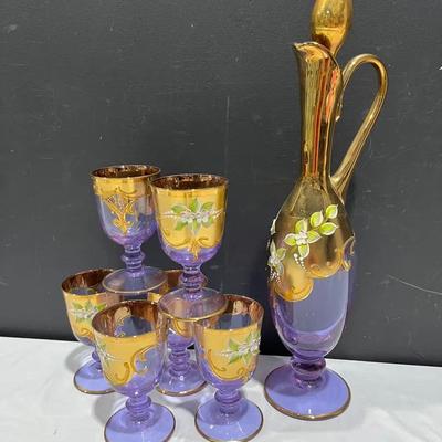 Vintage Bohemian Lavender Mid 20th Century Decanter Set