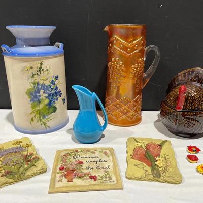 Marigold Carnival Tankard Pitcher, Turkey, Milkcan Cookie Jar + More