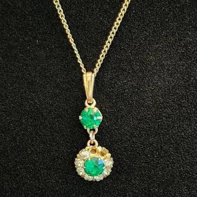 Emerald & Diamond Gold Necklace - Missing 2 stones