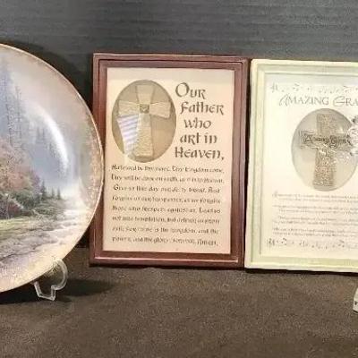 Thomas Kinkade "Trust" Decorative Plate, 2 Decorative Frames, Glass Cross