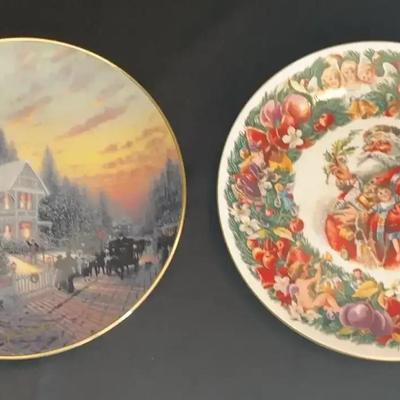 Thomas Kincade Magic Of Christmas 988G, Royal Fulton Christmas Wishes 1992 Gold Rimmed Plate