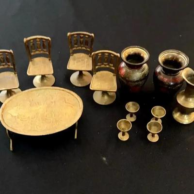 Antique Bronze Miniature Table Set