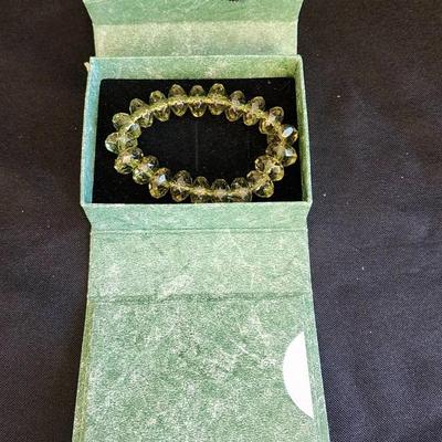 Vintage Green Translucent Beaded Bracelet, Stretch Band