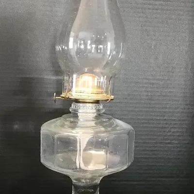 Vintage 1930s - Pressed Glass Paneled Hurricane Oil Lamp with Pedestal Base

