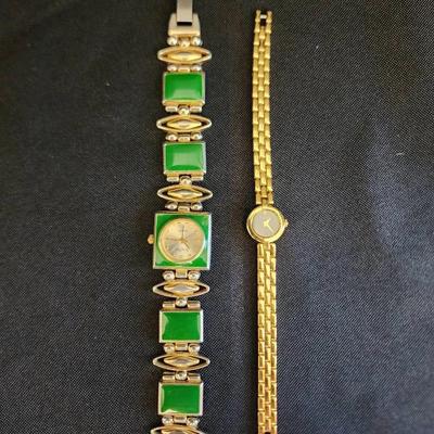 (2) Vintage Watches, Lassale Women's Gold Watch, Spaltec With Green & Gold Band/Housing