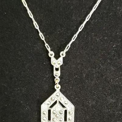 Art Deco Costume Jewelry:  Silver Necklace With Pendant, Silver Watch Body