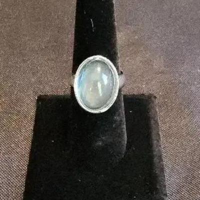 Silver Moonstone Style Stone Ring, Size 8 US Womens 