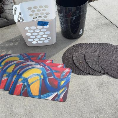 Home Starter Kit With Laundry Basket, Waste Baskets, And Two Sets Of Placemats